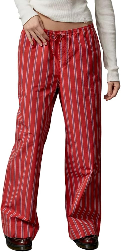 Cocoday Women Y2k Striped Lounge Pants Elastic Waist Straight Wide Leg Plus Size Pants Casual Loo... | Amazon (US)