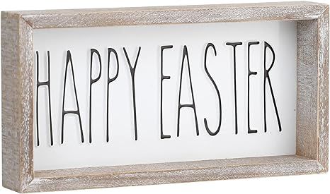 FESTWIND Easter Tiered Tray Decor, Happy Easter Block Sign Embossed Metal With Wood Frame - Shelf... | Amazon (US)