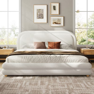Christopher Knight Home Avery Boucle Upholstered Bed with Thick Curved Headboard Design, White, King | Target