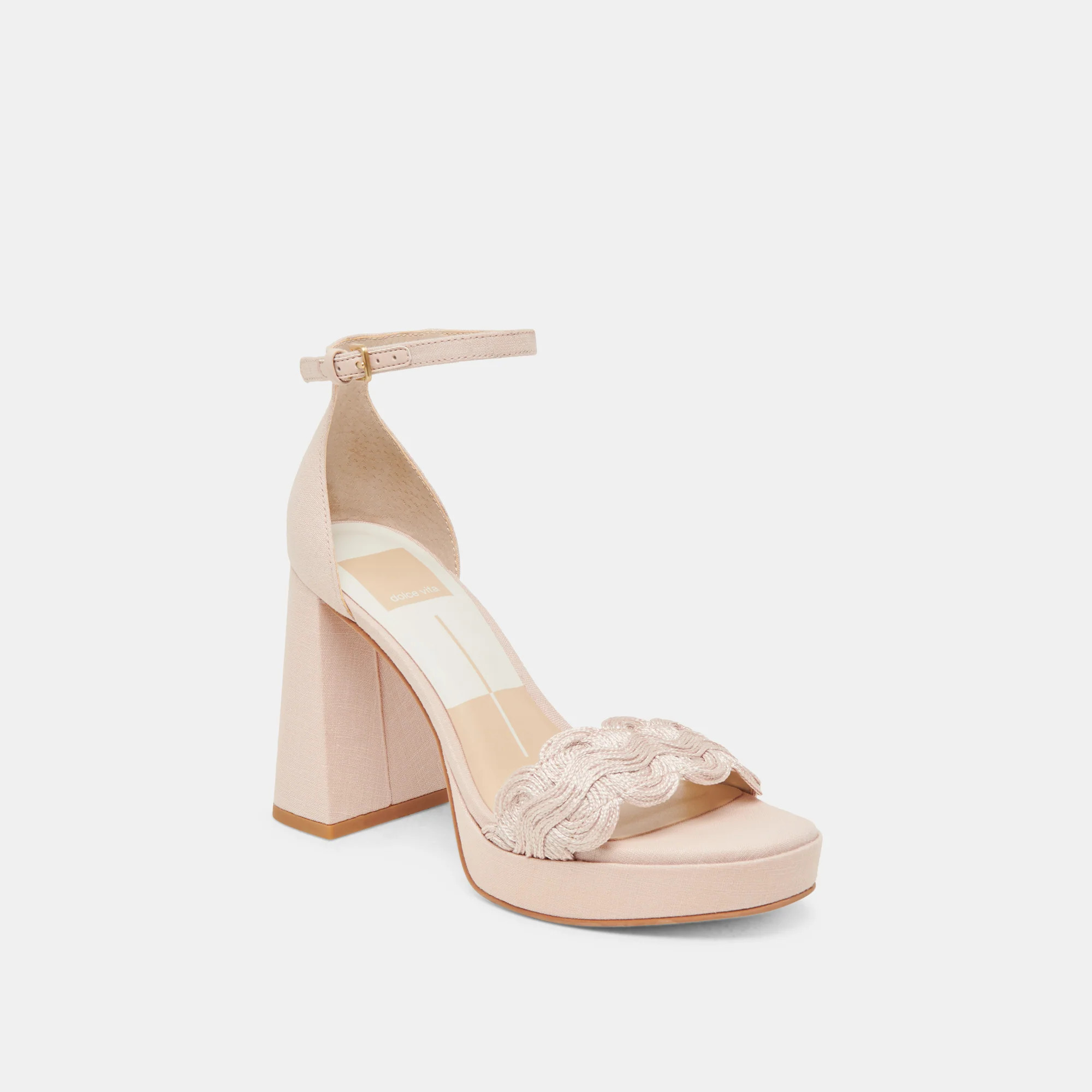 PELTIN HEELS LIGHT PINK WOVEN RAFFIA | DolceVita.com
