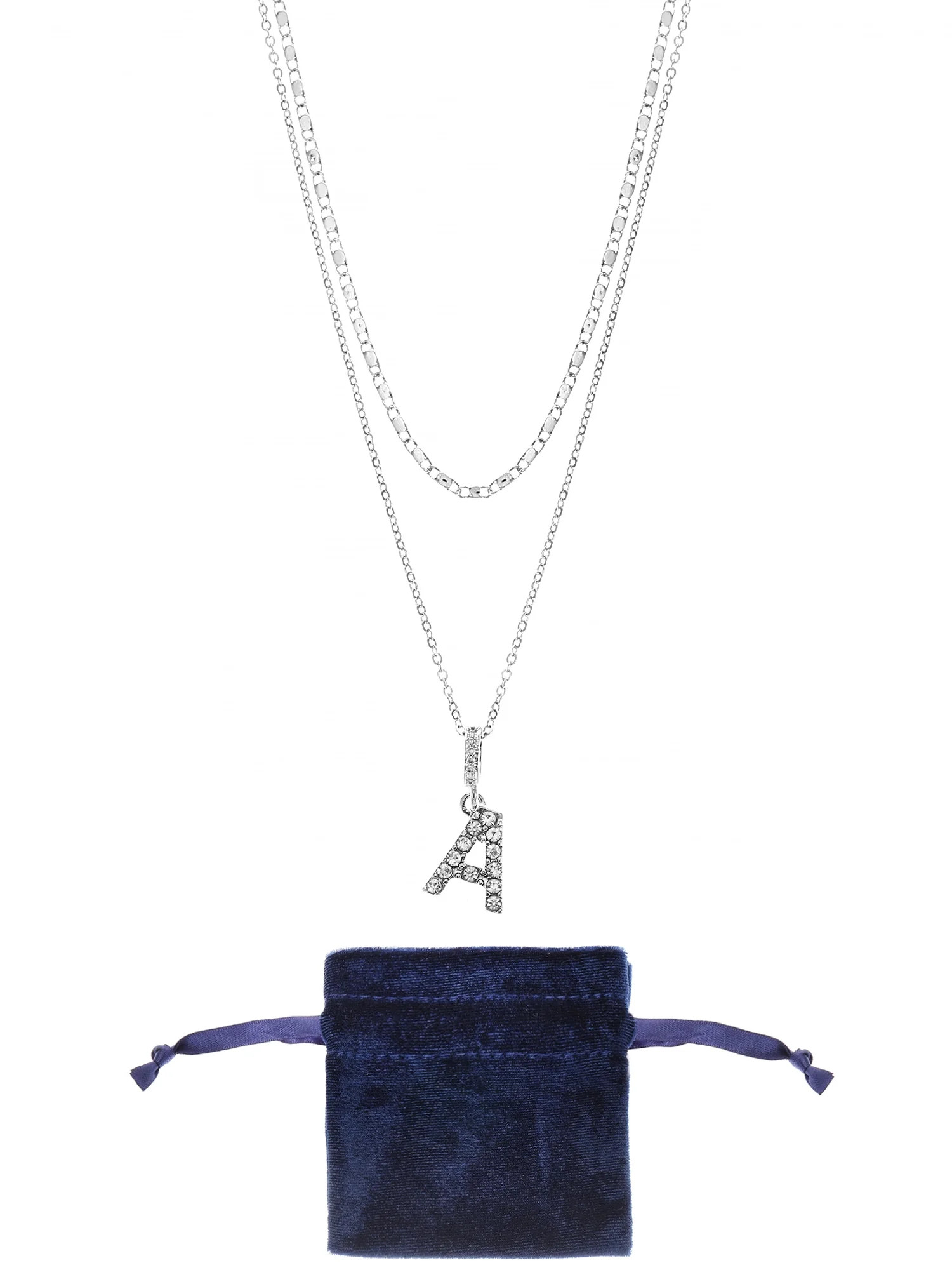 Time and Tru Silvertone Pave Initial Letter Necklace Set, 2 Pieces, Letter A | Walmart (US)