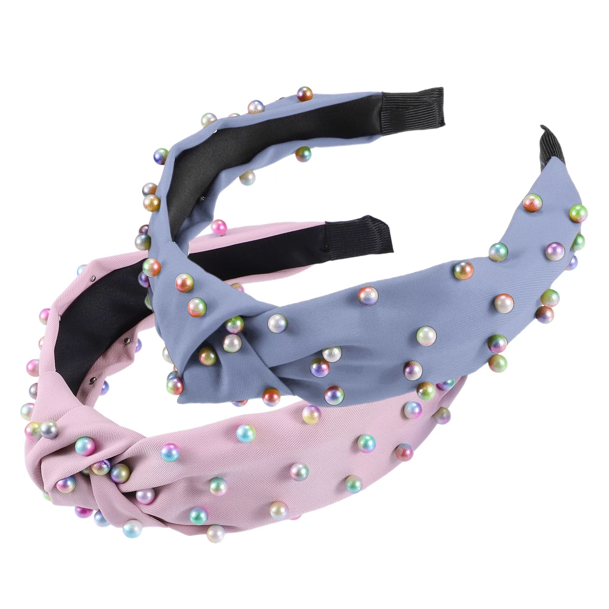 Unique Bargains 2 Pcs Women' Colorful Bead Knotted Headband Pink Blue 1.57" Wide Classic Casual S... | Walmart (US)