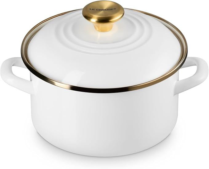 Le Creuset Enamel on Steel Traditional Petite Stockpot, 3.8 qt., White with Gold Accents | Amazon (US)