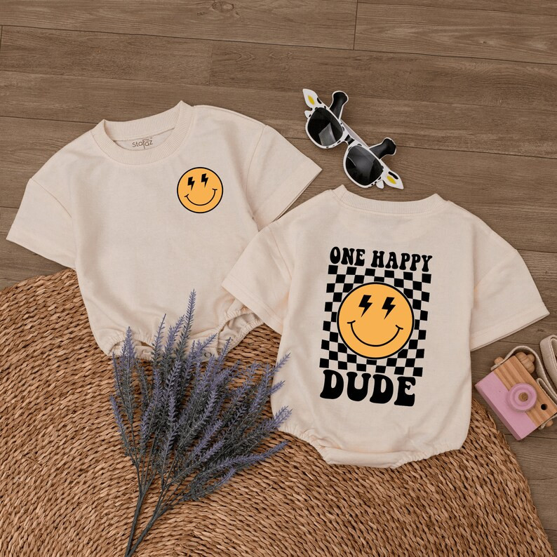 One Happy Dude Romper, First Birthday Outfit, Smiley Face Bodysuit, Baby Boy Clothes, 1st Birthda... | Etsy (US)
