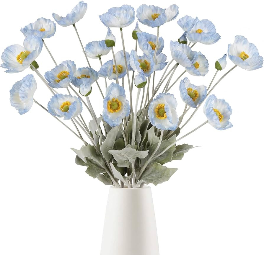 Poppy Flowers Artificial,8PCS Blue Silk Poppies Fake Poppy Flowers for Wedding Bouquet Party Table Centerpiece Arrangement Home Decor(Light Blue) | Amazon (US)