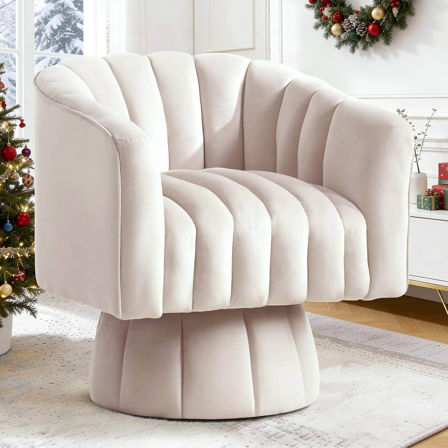 YSICK Swivel Accent Chair,360°Swivel Barrel Chairs, Mid-Century Chair with Wide Upholstered, Modern Velvet Fabric, Round Armchair for Living Room, Lounge, Bedroom | Amazon (US)