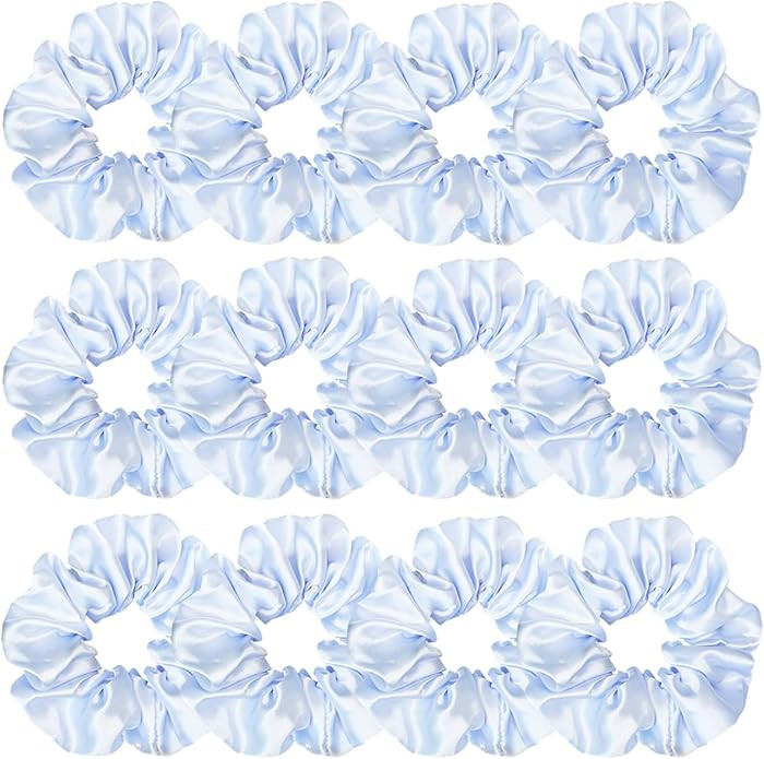 12 Pcs Satin Silk Scrunchies, Soft Hair Ties, Fashion Hair Accessories Bows, Ropes, Elastic Brace... | Amazon (US)