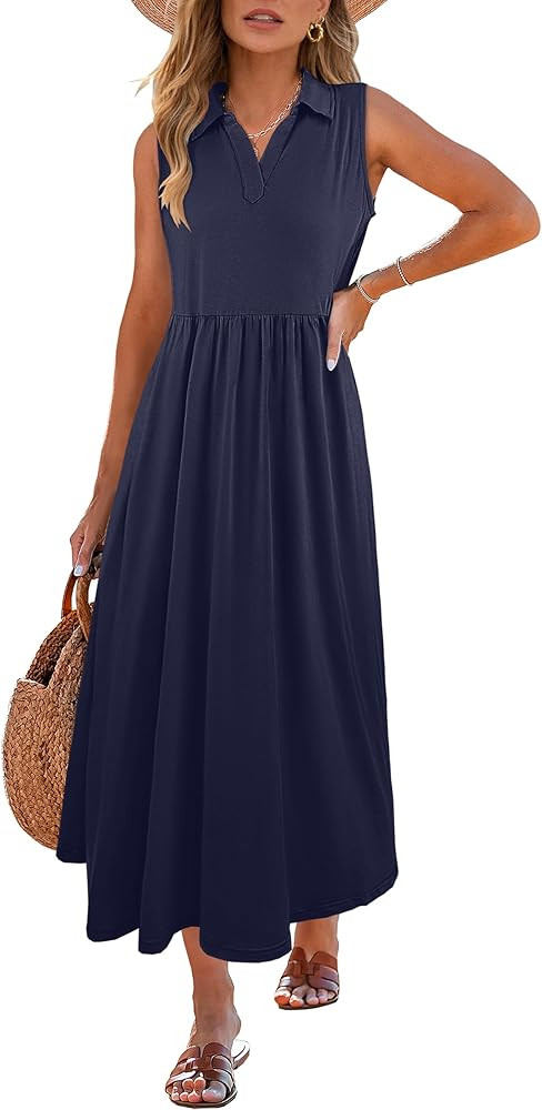 ANRABESS Womens Summer Dresses Casual V Neck Sleeveless Maxi Dress Flowy A-Line Swing Long Sundre... | Amazon (US)