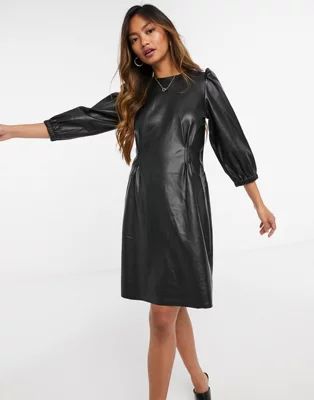 Vero Moda faux leather mini dress with volume sleeves in black | ASOS (Global)