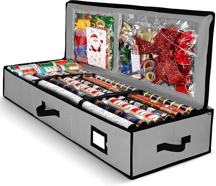 Gift Wrap Organizer, Christmas Wrapping Paper Storage Bag w/Useful Pockets for Xmas Accessories, ... | Amazon (US)