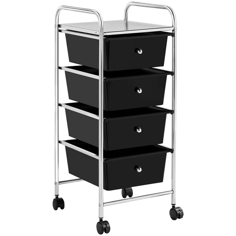 SmileMart 4 Drawers Metal Frame Storage Cart Rolling Bin Trolley, Black | Walmart (US)
