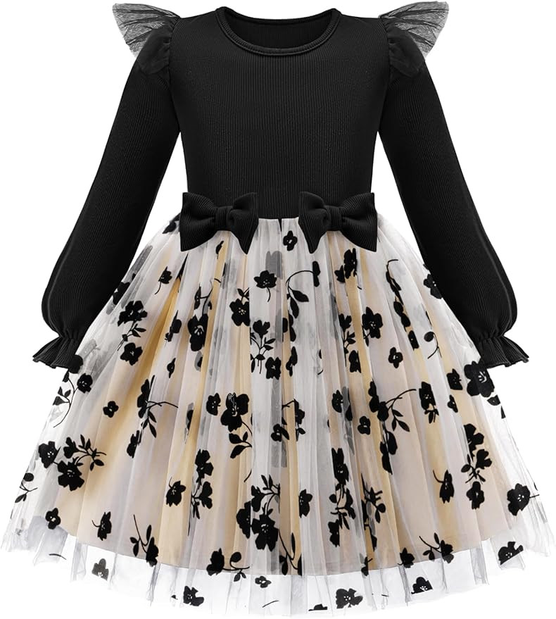 Arshiner Toddler Girls Tulle Dresses with Bow Tie Fall Winter Long Sleeve Formal Party Dress 1-7 ... | Amazon (US)