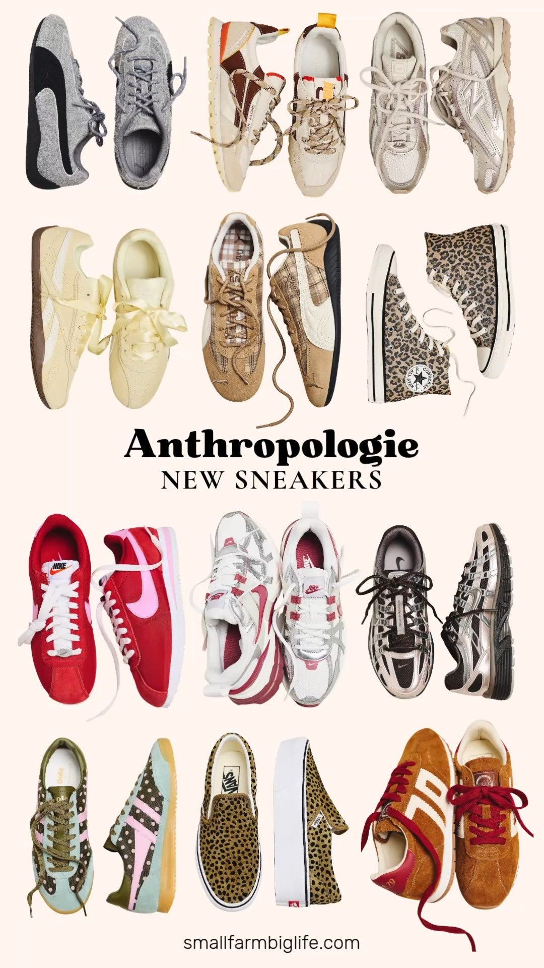 New sneakers just dropped at Anthropologie and there is such a fun mix of colors and prints to shop this season.

The soft taupe frosted ivory plaid PUMA Speedcat Patch Sneakers have such a preppy, seasonal print, and I love the dark grey and black PUMA Speedcat Premium Sneakers as a sleeker neutral option. The cream and burgundy ONCEPT Toronto Sneakers bring a nice pop of color for autumn outfits, and the beige and gold New Balance 204L Sneakers are such an easy everyday neutral.

For something bolder, the leopard Converse Chuck Taylor High Top Sneakers and the leopard Vans Stackform Spotted Sneakers both bring a fun animal print into the mix, and the olive pink and aqua Gola Torpedo Polka Dot Sneakers add a playful, colorful twist. The butter yellow Reebok Satin Ultra Low Sneakers are such a fun statement shoe for a date night outfit.

Rounding things out, the red and pink Nike Cortez Sneakers and the white silver and berry Nike V2K Run Sneakers both have that retro running shoe look that is everywhere right now, and the chocolate and grey Nike P-6000 Sneakers and the tobacco butter and dark red Back 70 Suede Sneakers round out the lineup with rich, earthy tones perfect for fall.

So many fun sneaker options to shop this season, all linked for you.

#anthropologie #sneakers #fallfashion #falloutfits #autumnoutfits 

 #LTKootd #LTKActive #LTKOver40
