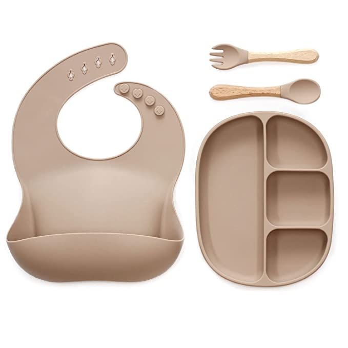 Ginbear Silicone Baby Plates with Suction, Toddler Silicone Bibs, Baby Led Weaning Utensils and D... | Amazon (US)