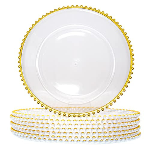 DaCakeWS 13-Inch Acrylic Clear Charger Plates,Gold Charger Plate Set of 10pcs - Elegant Decorative Dinner Plates Chargers for Wedding Reception, Holiday Party, Family Gathering & Table Setting | Amazon (US)