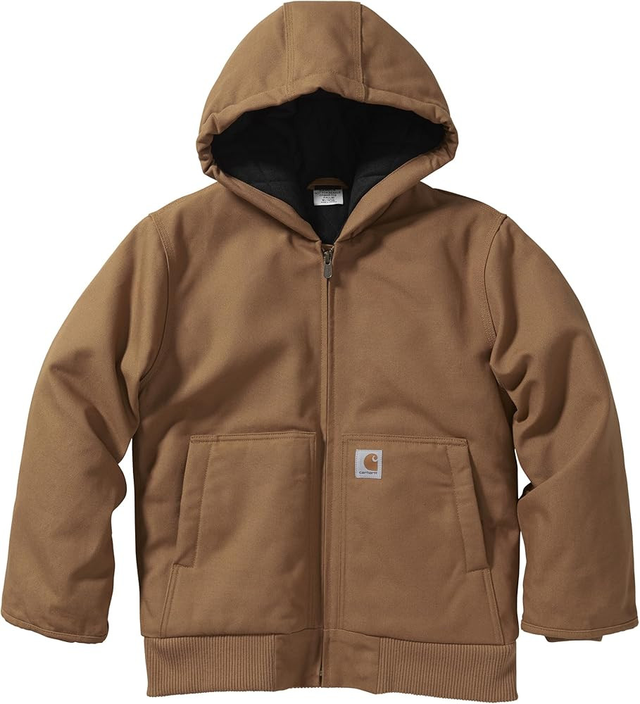 Carhartt Boys' Flannel-Lined Hooded Canvas Insulated Zip-Up Jacket | Amazon (US)