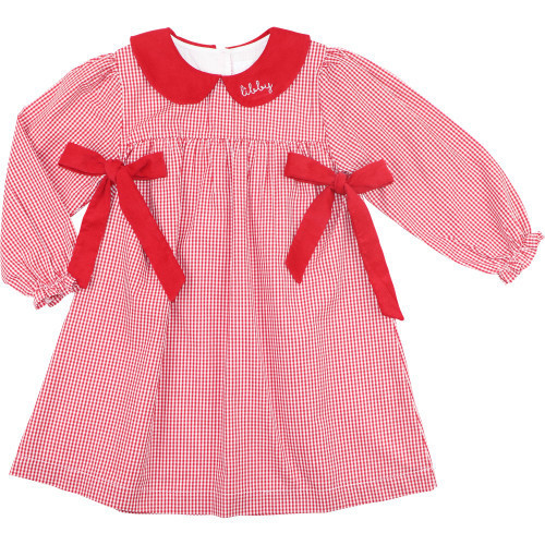 Red Gingham And Corduroy Dress - Shipping Mid November | Cecil and Lou