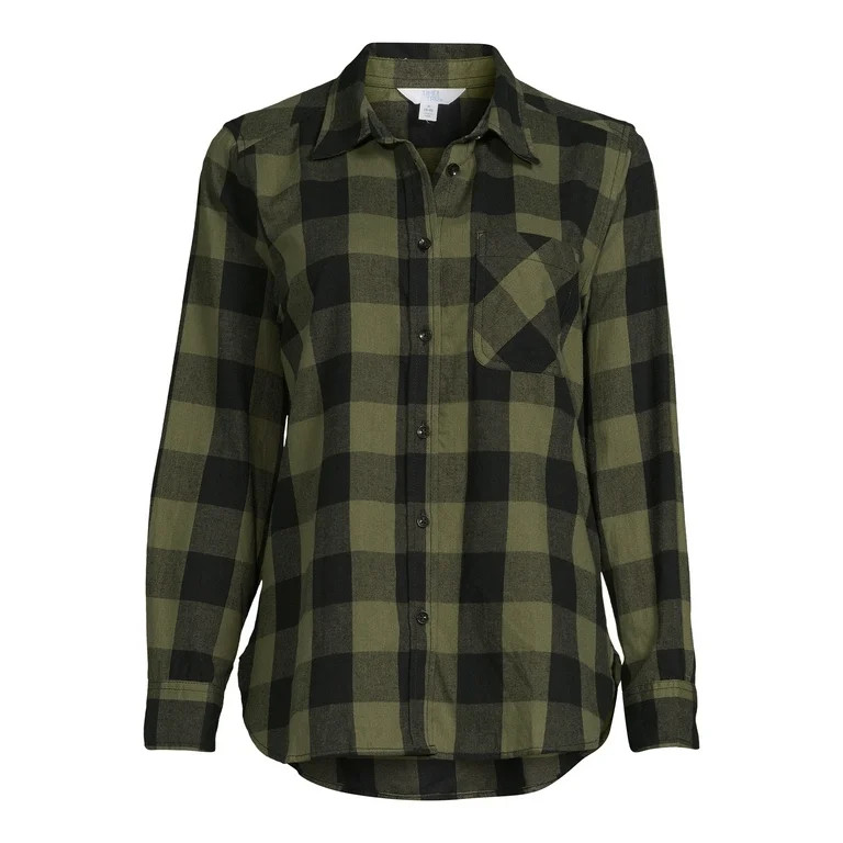 Time and Tru Women's Plaid Button Front Shirt | Walmart (US)