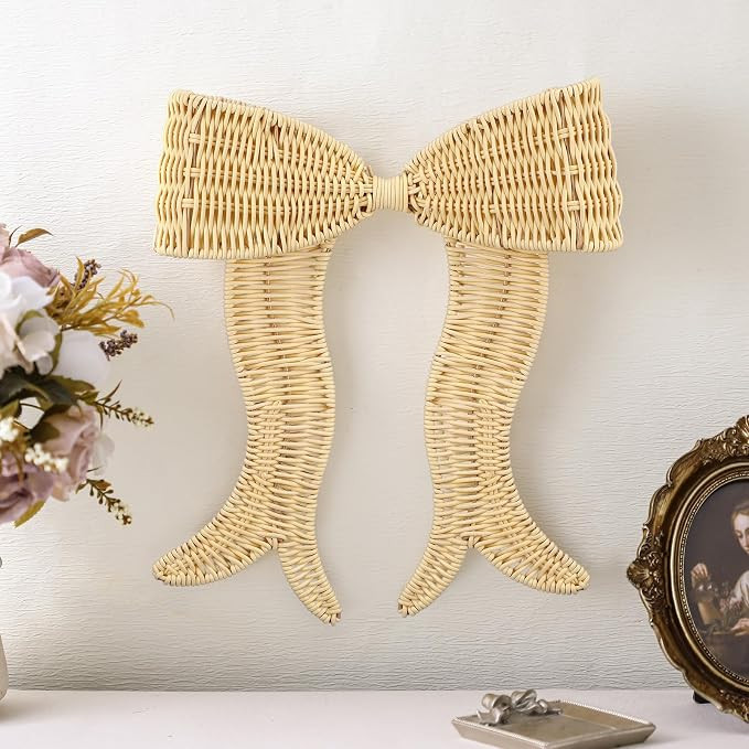 Wesiti Rattan Bow Wall Decoration Beige Boho Bow Wall Decor Woven Natural Hanging Woven Decor for... | Amazon (US)