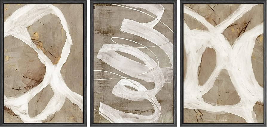 SIGNWIN Framed Canvas Print Wall Art Set White Brown Pastel Paint Strokes Shapes Abstract Illustrations Modern Art Decorative Nordic Chic Calm/Zen for Living Room, Bedroom, Office - 16"x24"x3 Black | Amazon (US)