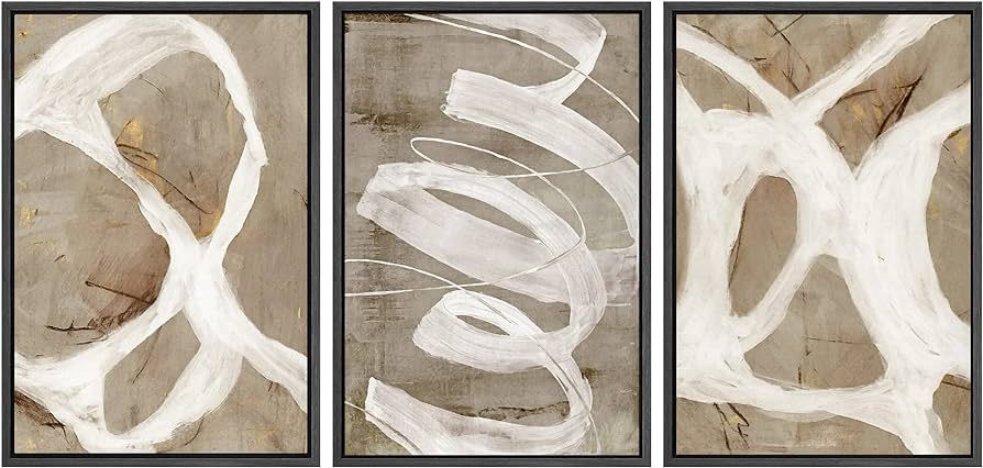 SIGNWIN Framed Canvas Print Wall Art Set White Brown Pastel Paint Strokes Shapes Abstract Illustrations Modern Art Decorative Nordic Chic Calm/Zen for Living Room, Bedroom, Office - 16"x24"x3 Black | Amazon (US)