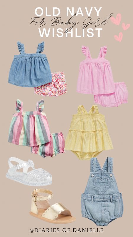 Old Navy wishlist for baby girl 💕 

Baby girl clothing, Baby girl outfits, baby summer outfits, baby spring outfits, bubble rompers for baby, baby two piece sets, baby rompers, baby sandals, baby jelly sandals, metallic gold sandals for baby girl 

#LTKSeasonal #LTKstyletip #LTKbaby