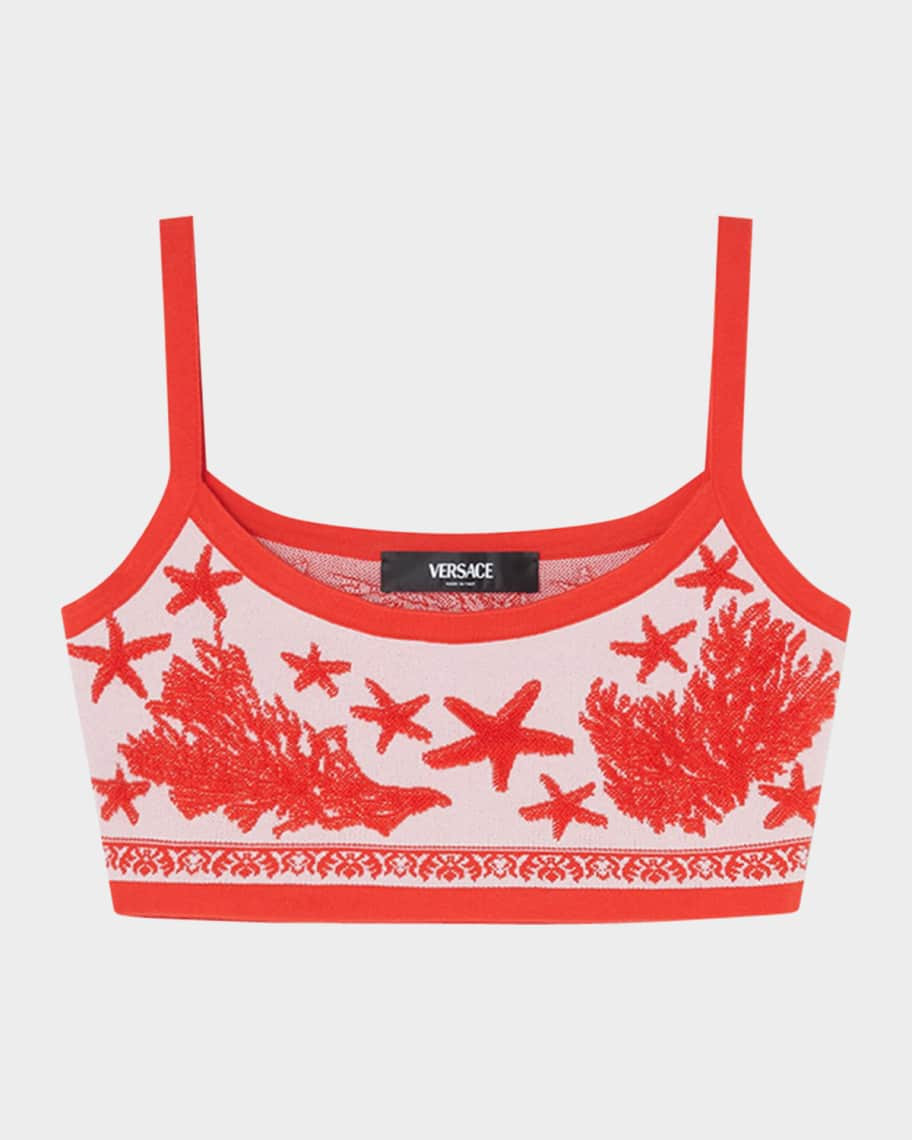 Versace Tresor De La Mer Towel-Stitch Jacquard Knit Crop Top | Neiman Marcus