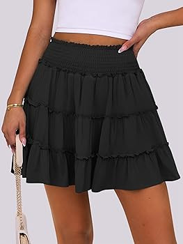 Caracilia Womens Summer Flowy Mini Skorts Skirts High Waist Ruffle Tiered Casual Cute Boho Beach ... | Amazon (US)