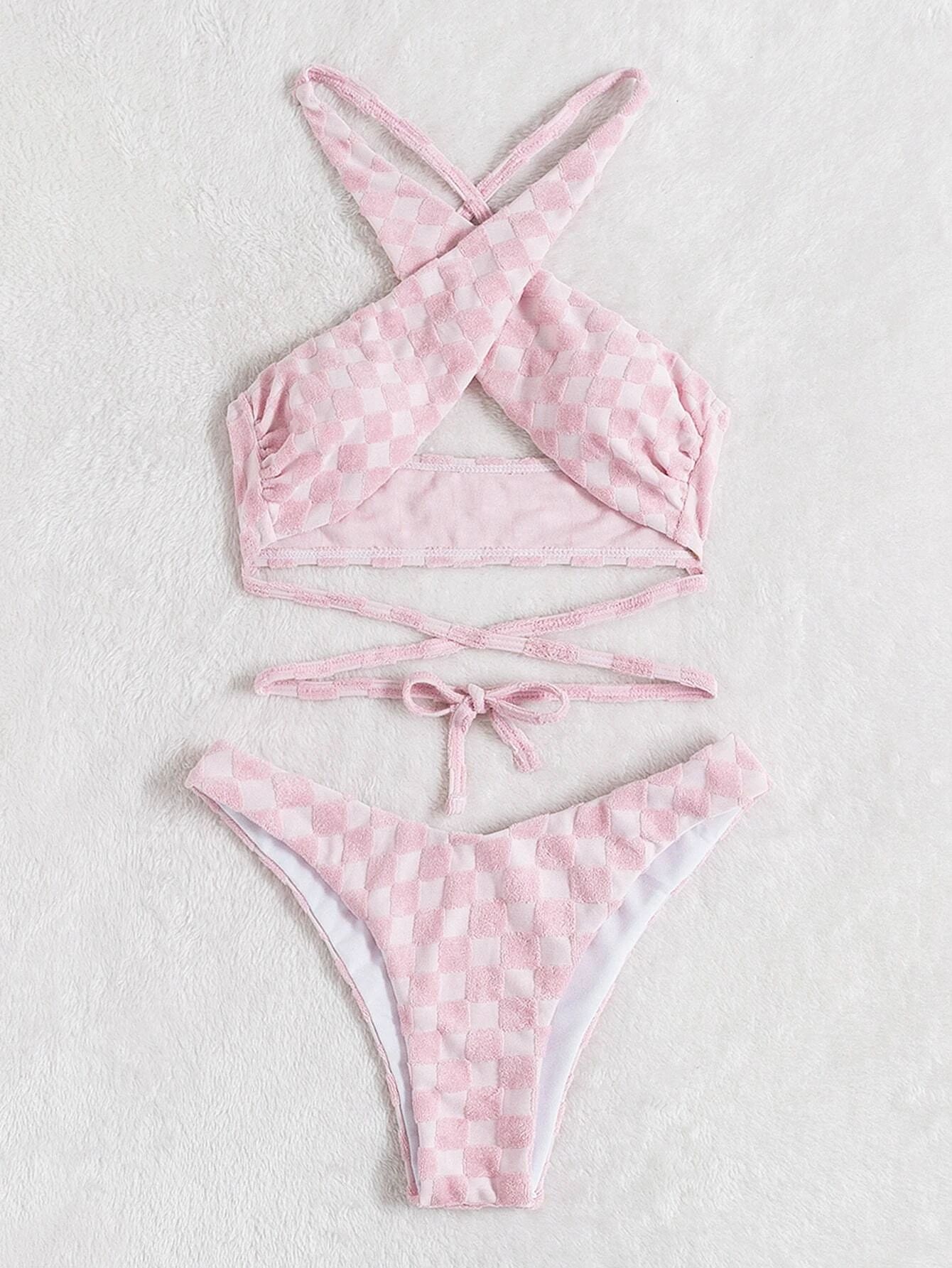 Plaid Criss Cross Bikini Swimsuit | SHEIN