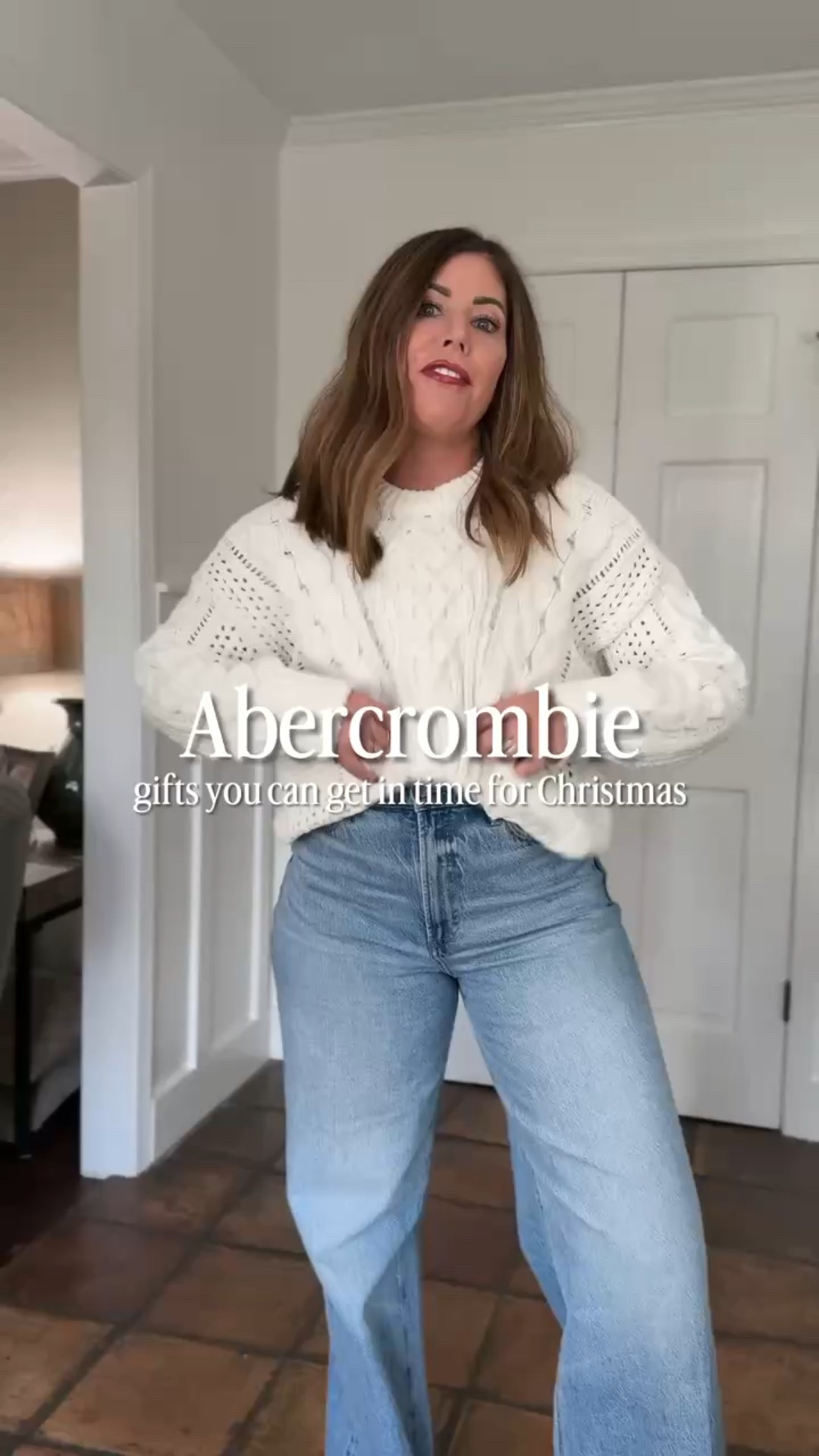 Gift idea: beautiful textured cable knit sweater from Abercrombie, on sale 20% off/$48 I’m wearing a size medium

My favorite high-rise wide leg jeans from Pistola size 29

Choose two day shipping at checkout and order by the 21st to get in time for Christmas!

#LTKHoliday #LTKOver40 #LTKSaleAlert