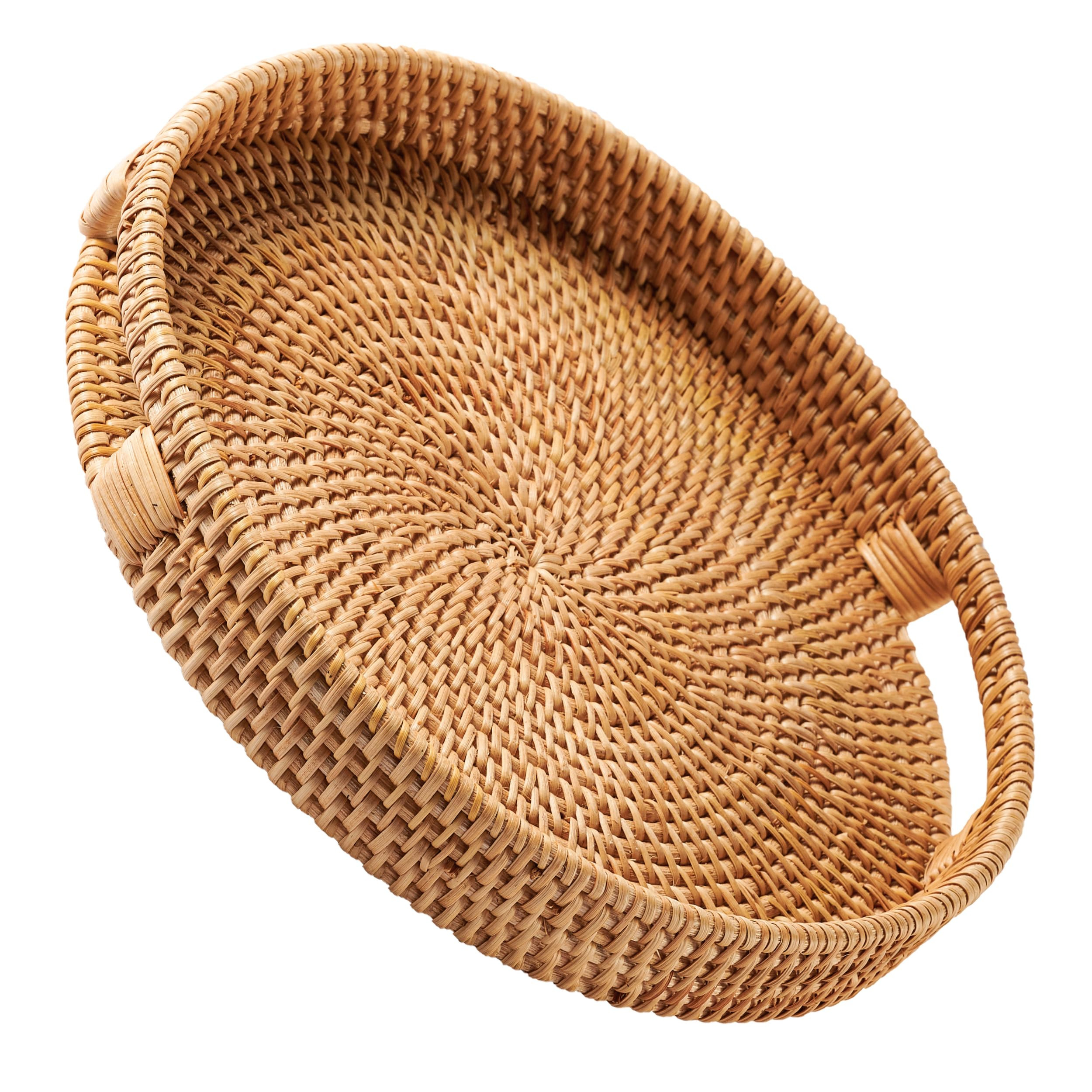 JUNGLE CULTURE Large Rattan Serving Tray 14" in Natural Honey • Round Table Basket • Wicker O... | Amazon (US)