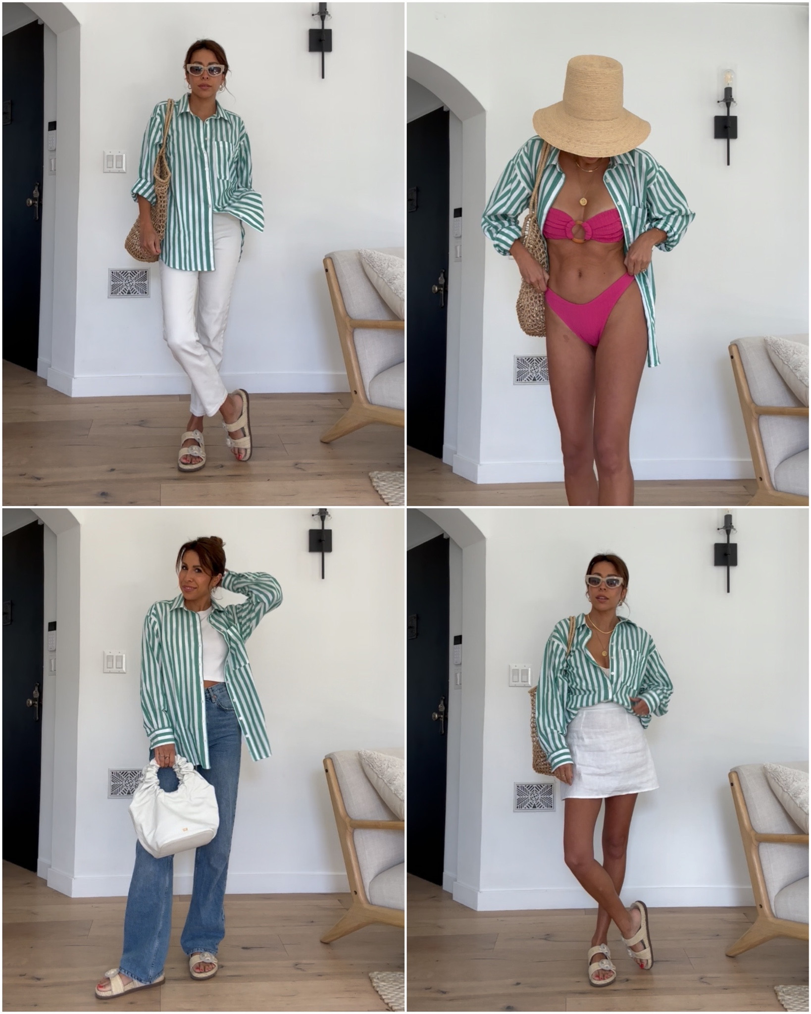 Ways to wear a green striped button down for spring and summer. 

montce swim bikini. Loft top. 

#LTKswim #LTKtravel #LTKstyletip