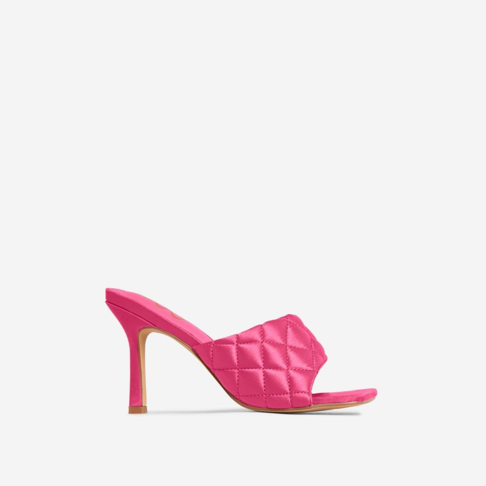 Tropez Square Toe Quilted Heel Mule In Pink Satin | EGO Shoes (US & Canada)