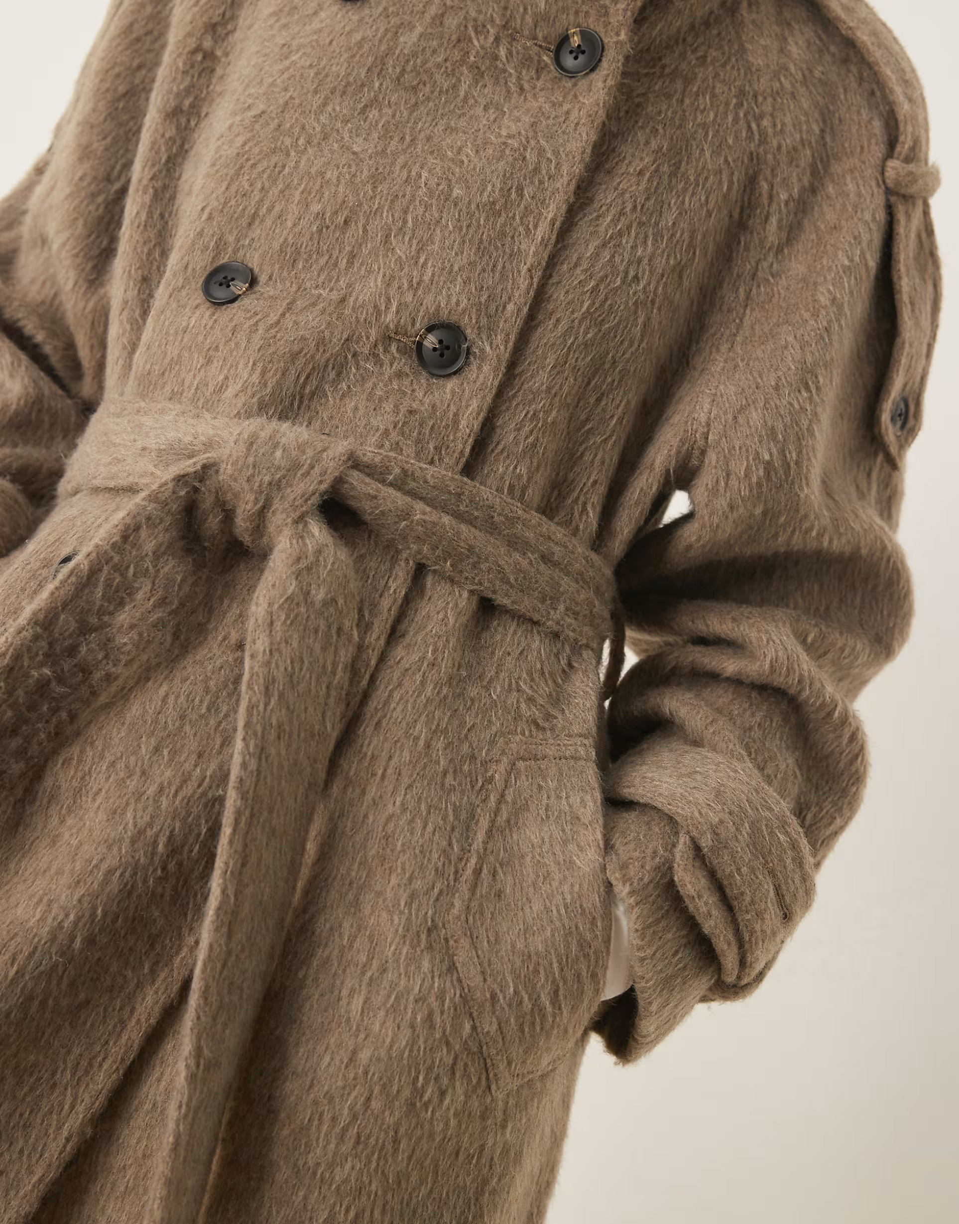 ASOS DESIGN brushed funnel neck trench coat in mushroom | ASOS (Global)