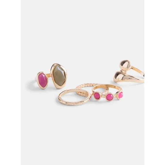 Scenario Women’s Multi Stone Gold Tone Rings, 5-Piece Set | Walmart (US)