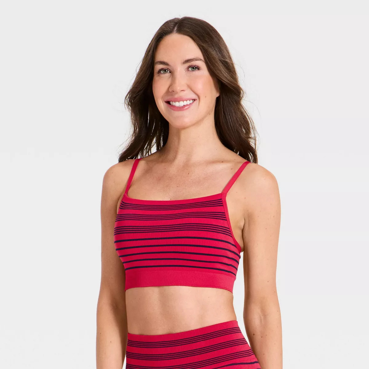Women's Seamless Striped Bandeau Sports Bra - All In Motion\u2122 Red S | Target