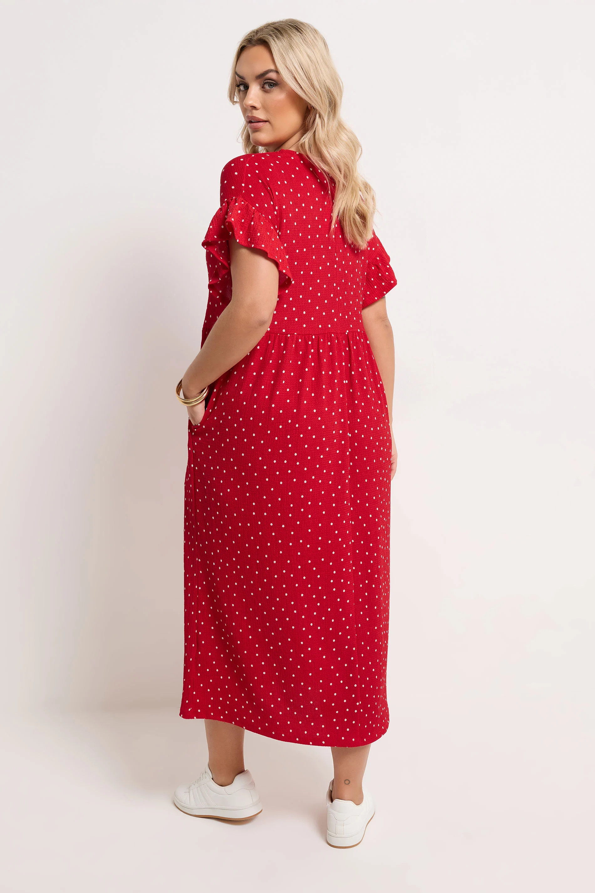 YOURS Plus Size Red Polka Dot Midaxi Dress | Yours Clothing UK