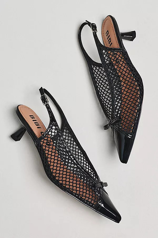 Mesh Slingback Bow Kitten Heels | Anthropologie (US)