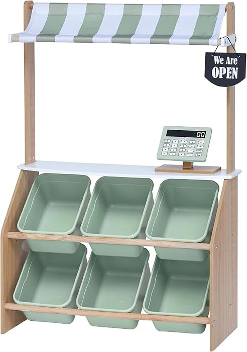 Teamson Kids Little Helper Wooden Farmer's Market Stand with Pretend Cash Register and 6 Plastic ... | Amazon (US)