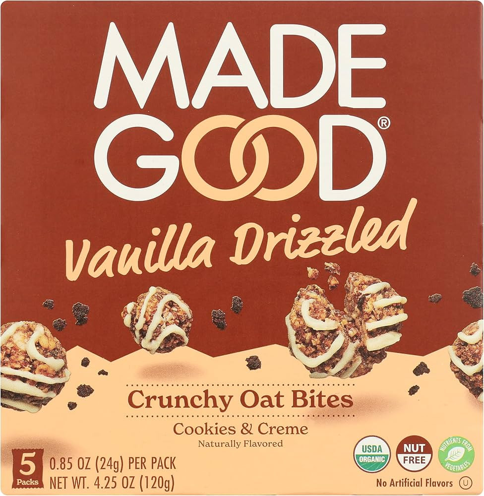 MadeGood Vanilla Drizzled Crunchy Oat Bites, 5 Pack, Organic Snacks | Amazon (US)