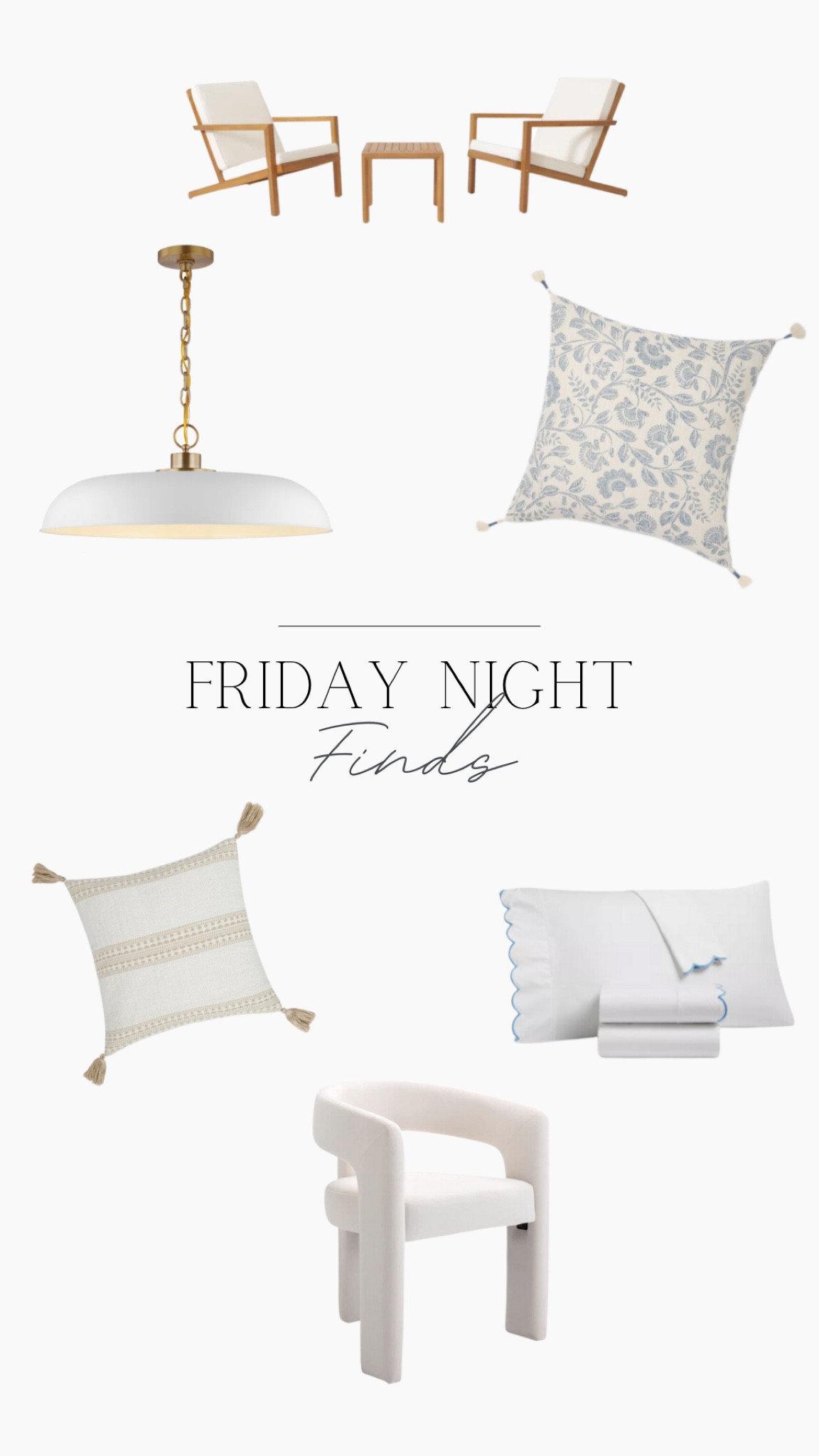 Friday night finds! Favorite finds from this week

Floral outdoor pillow, outdoor set, pendant, dining chair, accent chair, scalloped sheets, tassel outdoor pillow 

#LTKSeasonal #LTKFind #LTKhome
