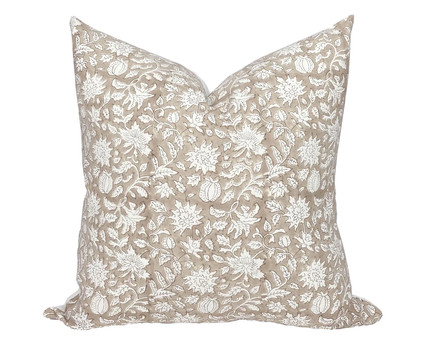 Sandstone Designer Sand Floral Linen Pillow Cover