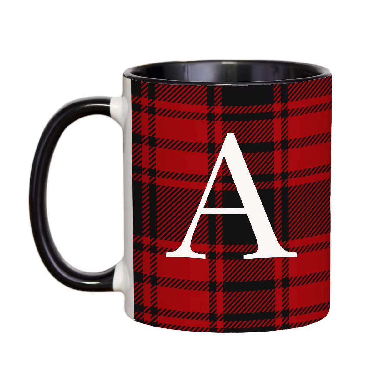 Personalization Mall Christmas Red Plaid Initial Coffee Mug | Target