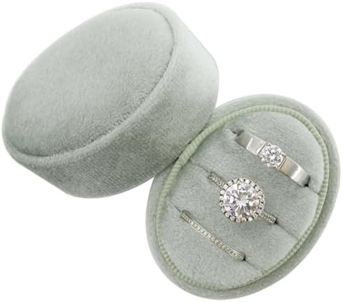 Velvet Oval Ring Box 3 Slots - Premium Wedding Three Rings Box Vintage Handmade Storage Jewelry O... | Amazon (US)