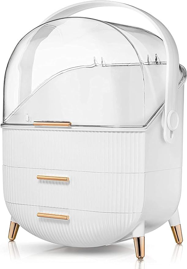 COLIBROX Makeup Storage Organizer With Lid And Drawers - White And Rose Gold Acrylic Cosmetic Dis... | Amazon (US)