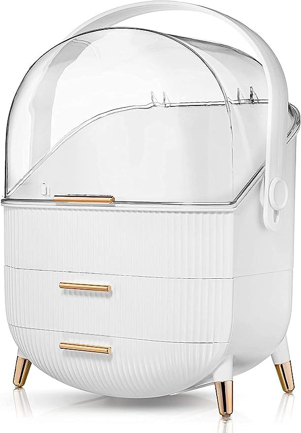 COLIBROX Makeup Storage Organizer With Lid And Drawers - White And Rose Gold Acrylic Cosmetic Dis... | Amazon (US)