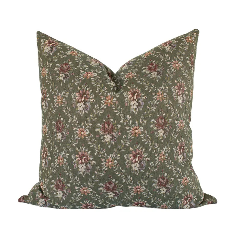 Green Floral Designer Pillow, Floral Pillow Cover, Green Patterned Pillow, Green Pillow Cover, Vi... | Etsy (US)