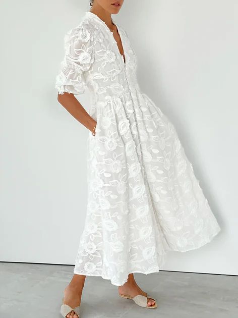 Sierra Embroidered Cotton Summer Day Dress | White | Vita Grace