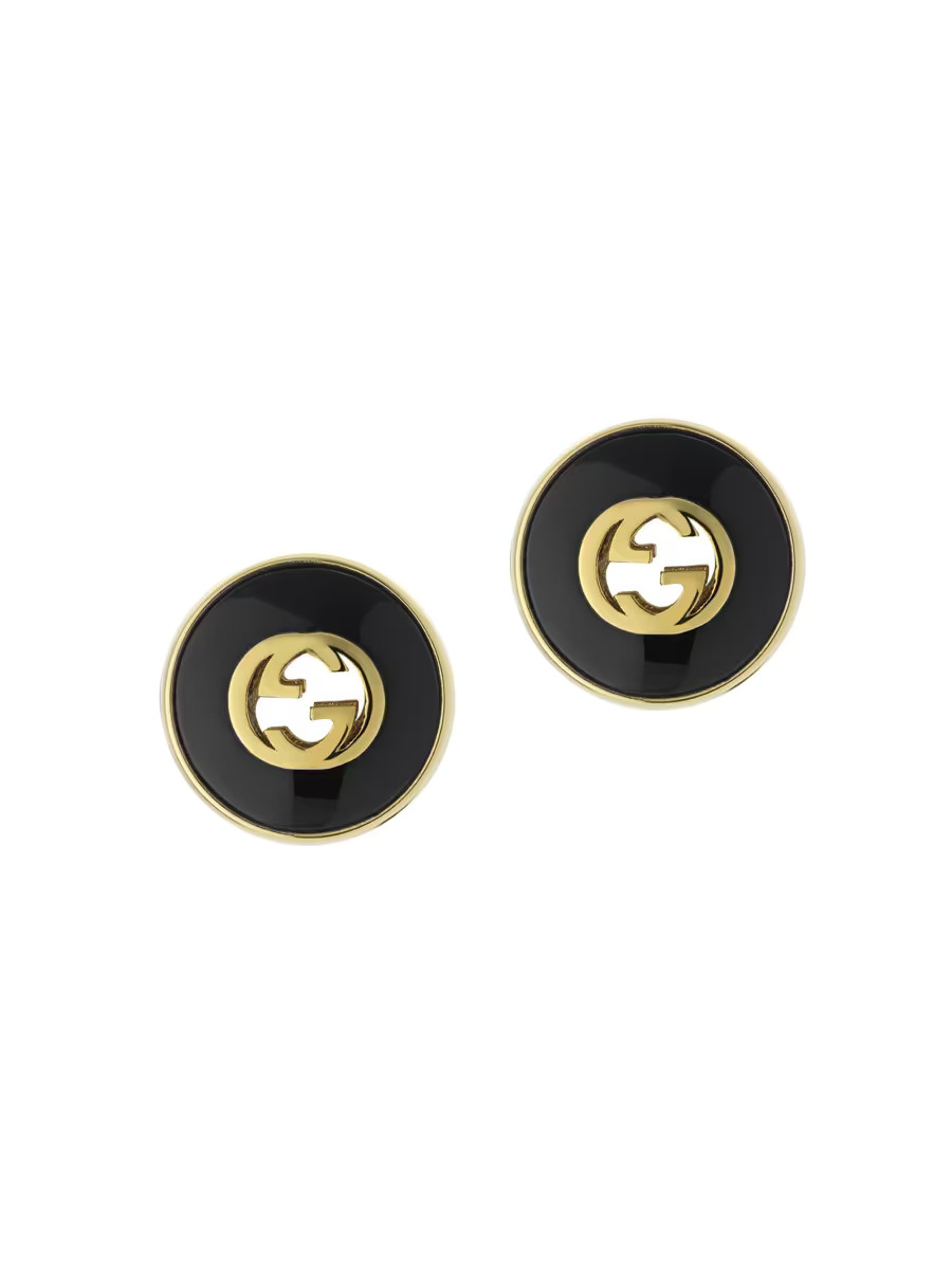 Interlocking G 18K Yellow Gold & Black Onyx Stud Earrings | Saks Fifth Avenue