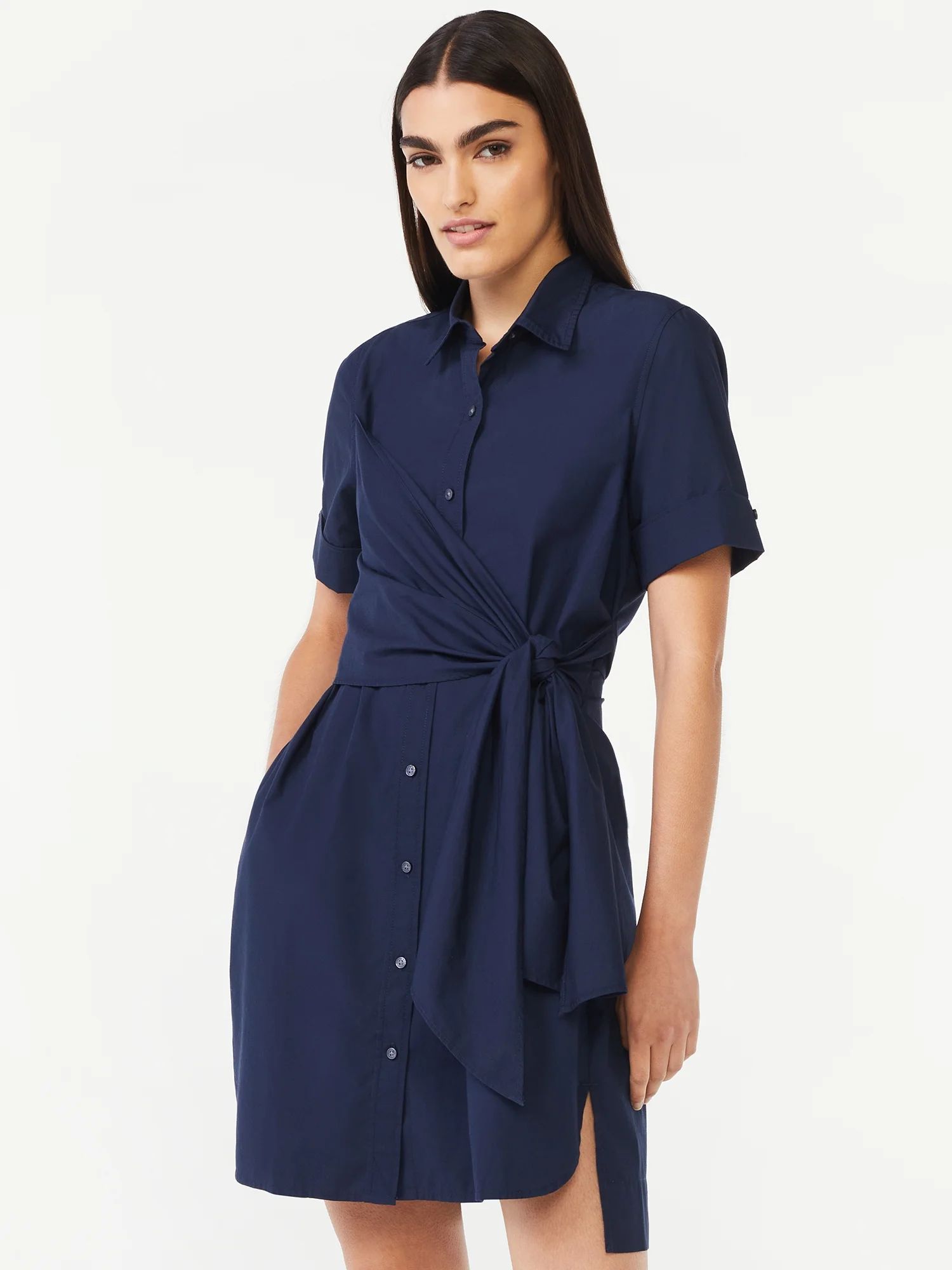Free Assembly Women's Wrap Shirt Dress with Short Sleeves - Walmart.com | Walmart (US)